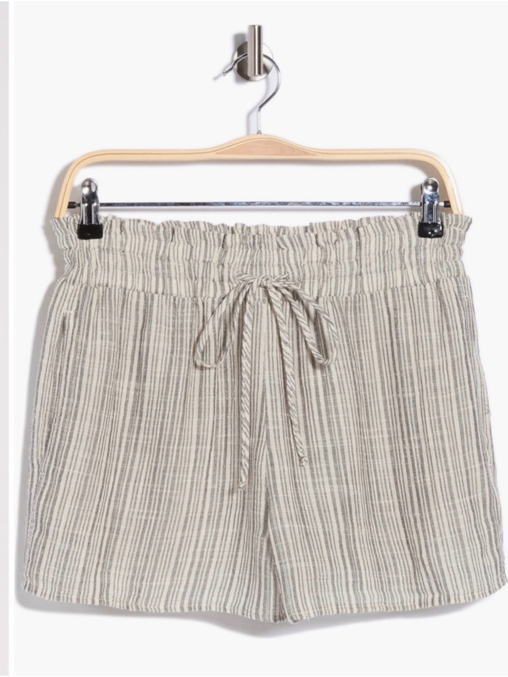 Bella Dahl Ruffle Edge Striped Linen-Blend Drawstring Short NWT